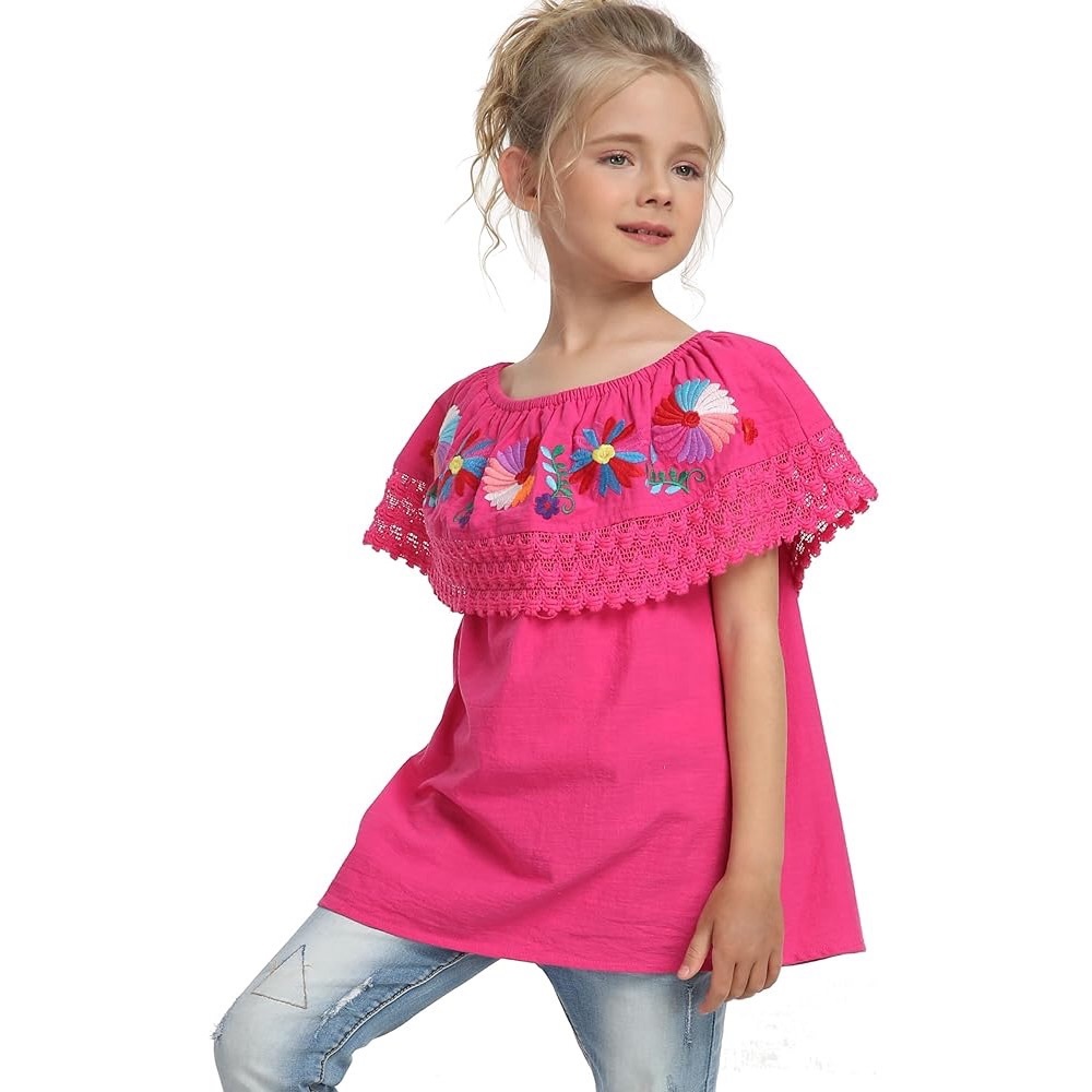 π$5 Pick!π Mexican Traditional Embroidered Off The Shoulder Peasant Lace Blouse - Picture 3 of 7